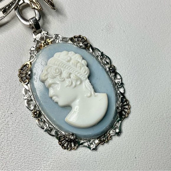 Vintage Art Deco Sterling Silver Cameo Bow Brooch Pin - Picture 7 of 8